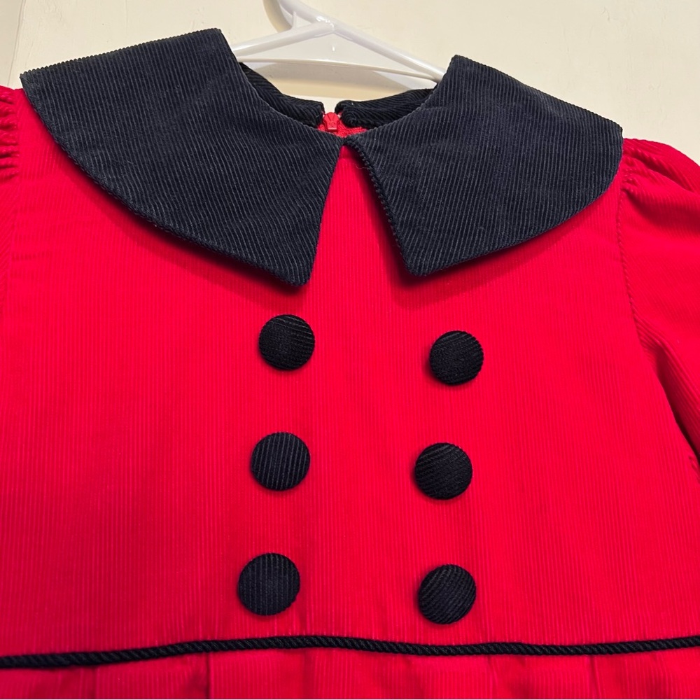 Red  navy vintage corduroy dress for girls kids Hartstrings size 4T :Box  O: